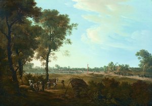 Scène des guerres napoléoniennes : Le début du pont de tête à Lobau - Joseph Rebell