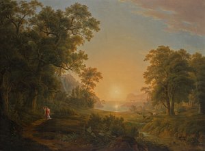 Paysage forestier avec lever de soleil