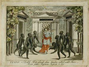 Tamino dompte les animaux avec la flûte enchantée ... (gravure) - Joseph Schaffer