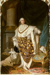 Portrait en pied du roi de France Louis XVI en costume de sacre (1754-1793) Il porte le collier de l
