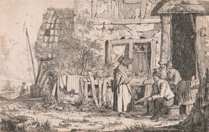 Cottage avec des gens - Joseph Stannard