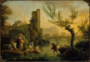 Paysage avec des lavandières