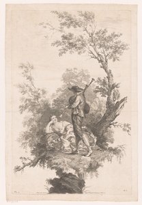 Berger jouant de la cornemuse pour une jeune femme - Joseph Wagner (possibly)