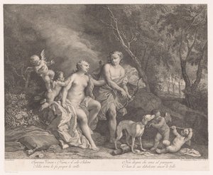 Vénus et Adonis comme amants avec quatre putti - Joseph Wagner (possibly)