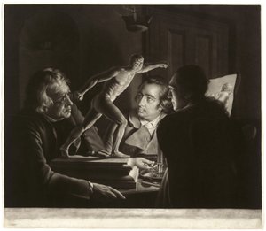 Trois Personnes Regardant le Gladiateur à la Lumière des Bougies, gravé par William Pether, 1769 - Joseph Wright of Derby