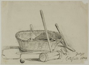 Panier en osier, maillet, pelle, pioche - Joshua Cristall