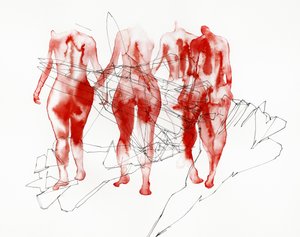 Personnages rouges en marche