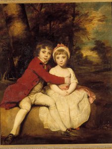 John Parker et sa sœur Theresa Un frère et une sœur enfants se tenant affectueusement. Peinture par Joshua Reynolds (1723-1792) - Joshua Reynolds