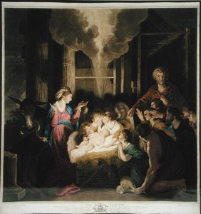 La Nativité, dessinée par Josiah Boydell et gravée par G.J & J.G Fracius (gravure en couleur)
