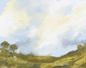 Paysage nuageux au-dessus des champs vallonnés