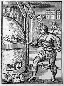 Un boulanger cuisant du pain dans un four. Gravure de Jost Amman. 16ème siècle - Jost Amman