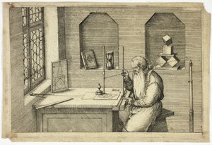 Portrait de Wenzel Jamnitzer dans son étude