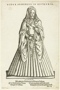 Vidua Senensis in Hetruria (Veuve de Sienne en Toscane) du Trachtenbuch de H. Weigel, planche 51 des gravures sur bois des livres du XVIe siècle. - Jost Amman