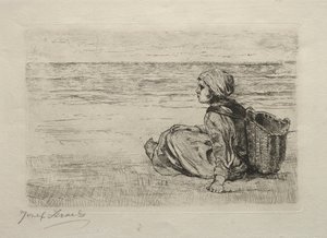 Fille avec panier assise sur le rivage - Jozef Israëls