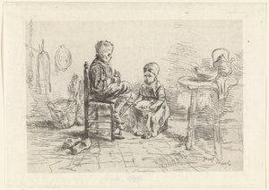 Intérieur de cuisine avec deux enfants