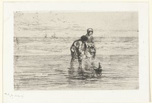 Enfants jouant avec un bateau sur la plage - Jozef Israëls