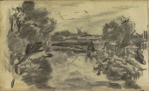 Paysage avec eau et moulin