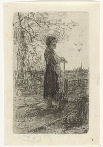 Fille appuyée sur une pelle - Jozef Israëls