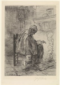 Vieille femme près de la cheminée