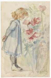 Fille debout dans un jardin de fleurs