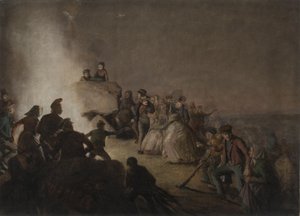 Veille de la Saint-Jean. Paysans allumant un feu sur un tumulus, dansant autour du feu - Jørgen V. Sonne
