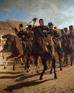 Le général Jose de San Martin (1778-1850) et son état-major inspectant les troupes à Rancagua, Chili