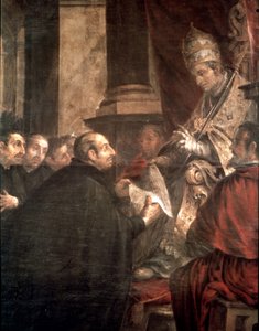 Saint Ignace recevant la bulle papale de la fondation de la compagnie de Jésus (Jésuites) du Pape Paul III