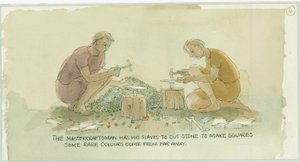 Deux personnages taillant des pierres pour le mosaïste - Judith Dobie