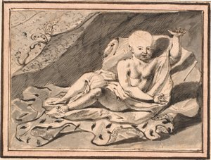 Putti, allongé sur une cape d