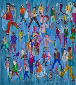 Une foule urbaine animée