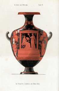 Vase grec décorant une femme à sa toilette