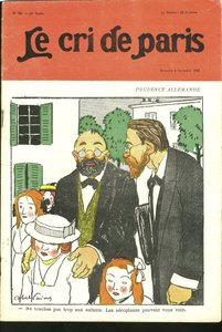 Illustration par Abel Faivre pour la couverture de Le Cri de Paris, 04/09/10 - « Ne touchez pas trop aux enfants, les avions peuvent vous voir. » - Allemagne Prusse, Aviation - Jules Abel Faivre