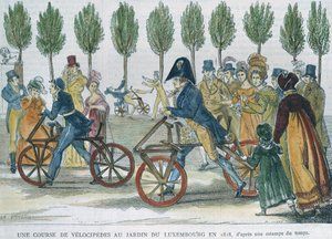 Une course de vélocipèdes au Jardin du Luxembourg en 1818 d