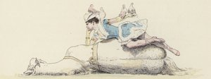 Artiste de cirque, allongée sur un cheval, avec des colombes sur son bras et sa tête - Jules Arsene (after) Garnier