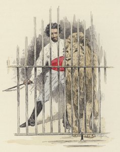 Lion et dompteur de lions dans une cage - Jules Arsene (after) Garnier