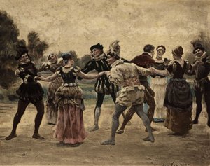 Hommes et femmes jouant au furon. Gargantua. Illustration de Jules Garnier. Dans "Rabelais et l