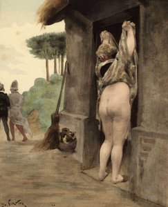 La Sibylle de Panzoust déroule sa robe et découvre ses fesses tandis que Panurge et Epistemon s
