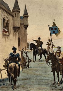 Ulrich Gallet, envoyé par Grandgousier, le père de Gargantua, demandant à parler à Picrochole, roi de Lerne. Gargantua. Illustration de Jules Garnier. Dans "Rabelais et l