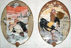 Coq et poules, design pour un écran, vers 1900 - Jules Auguste Habert Dys
