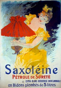 Affiche publicitaire pour le produit "Saxoleine Pétrole de sûreté": Une femme met de l