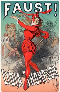 Art. Divertissement. La danseuse Lydia Thompson en Méphisto. Affiche par Jules Chéret pour la pièce "Faust", Angleterre, vers 1860-70 - Jules Cheret
