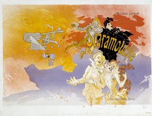 Couverture du livre Scaramouche par Maurice Lefevre. Illustration de Jules Chéret (1836-1932) 1891 Paris, B.N.