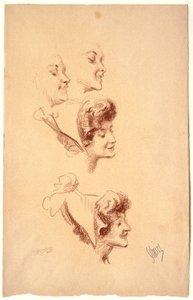 Vier Studien eines Frauenkopfes