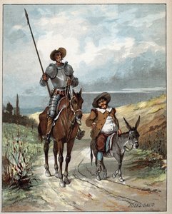 Don Quichotte et Sancho Panza - Illustration de Jules David (1808-1892) de Histoire de Don Quichotte - 1887 - par Miguel de Cervantes Saavedra (1547-1616)