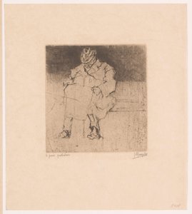 Vieil homme avec une canne assis sur un banc - Jules De Bruycker (signed by artist)