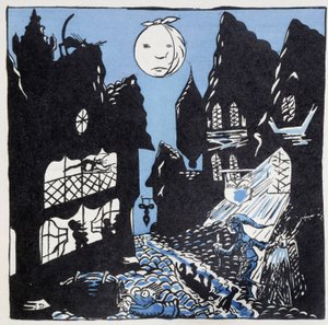 Les villes au Moyen-Age: une rue la nuit - dans «Histoire de France» par Jules Depaquit, éd. Jonquières, Paris