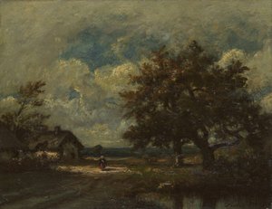 Le cottage au bord de la route, ciel orageux, vers 1860 - Jules Dupré