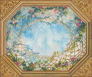 Conception pour un plafond peint avec des nuages, des treillis et des roses, seconde moitié du XIXe siècle - Jules Edmond Charles Lachaise and Eugène Pierre Gourdet