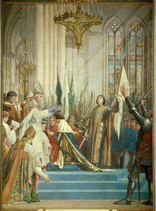 Le roi Charles VII (1403-1461) reçoit la couronne dans la cathédrale de Reims le 17/07/1429 en présence de Jeanne d
