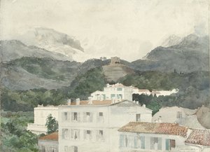 Maisons de campagne au pied des montagnes, haute montagne en vue, La Turbie - Jules Ferdinand Jacquemart